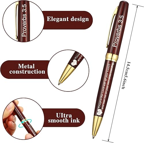 Miniatura 2 de Chinco Juego de 2 bolígrafos negros con versículo bíblico con fundas forradas de satén, 5.5 in de longitud, bolígrafo de acción giratoria, adecuado