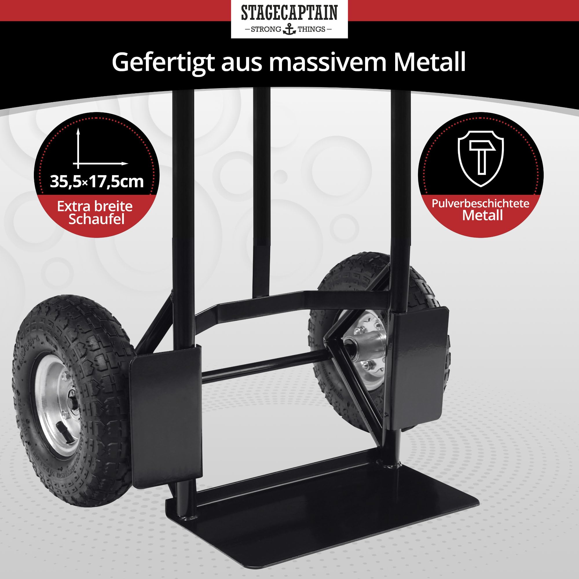 Stagecaptain Carryboy Sackkarre - 200 kg belastbar - Transportkarre für Umzug oder Getränkekisten - Robuster Stahlrahmen und Luftreifen mit 26 cm Ø - Handwagen mit Sicherheits-Haltegriffen - Schwarz