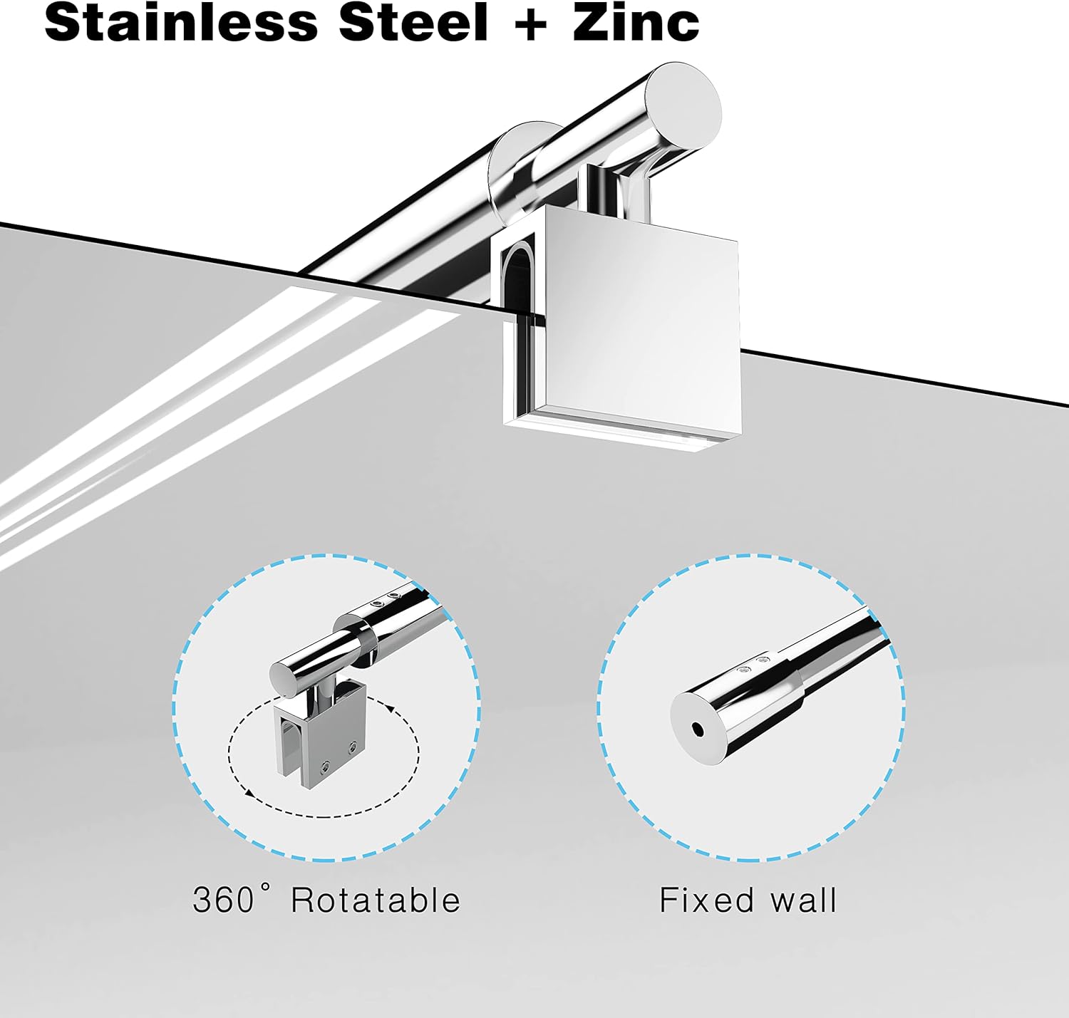 Shower Support Bar, 27.6" to 47.2" Telescopic Bar for 5/16" to 3/8" Thick Glass, Wall-to-Glass Support Arm, Polished Silver