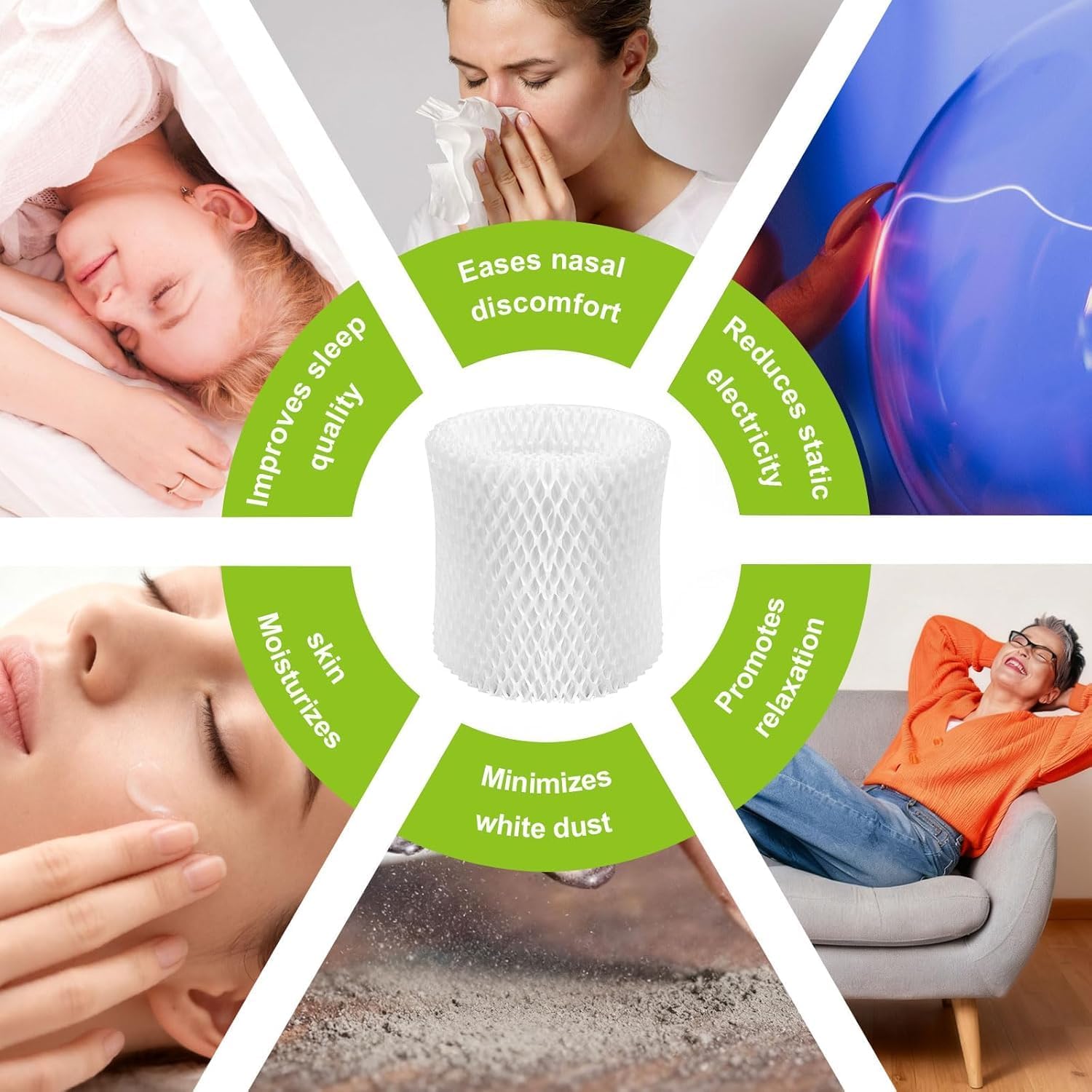 6 Pack Humidifier Filter Replacement Compatible with Canopy Bedside Humidifier & Nursery Humidifiers, Filters Made with Wood Pulp & Paper, Humidifier Wicking Filter, 6 Week Lifespan (White)