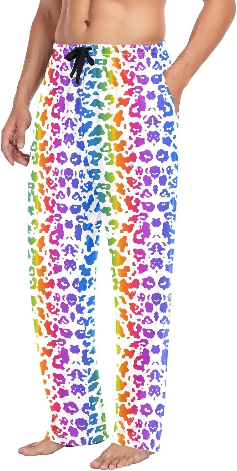 ALAZA Leopard Print Rainbow Cheetah Men's Pajama Pants Men Cotton Pajama Bottoms with Pockets, S