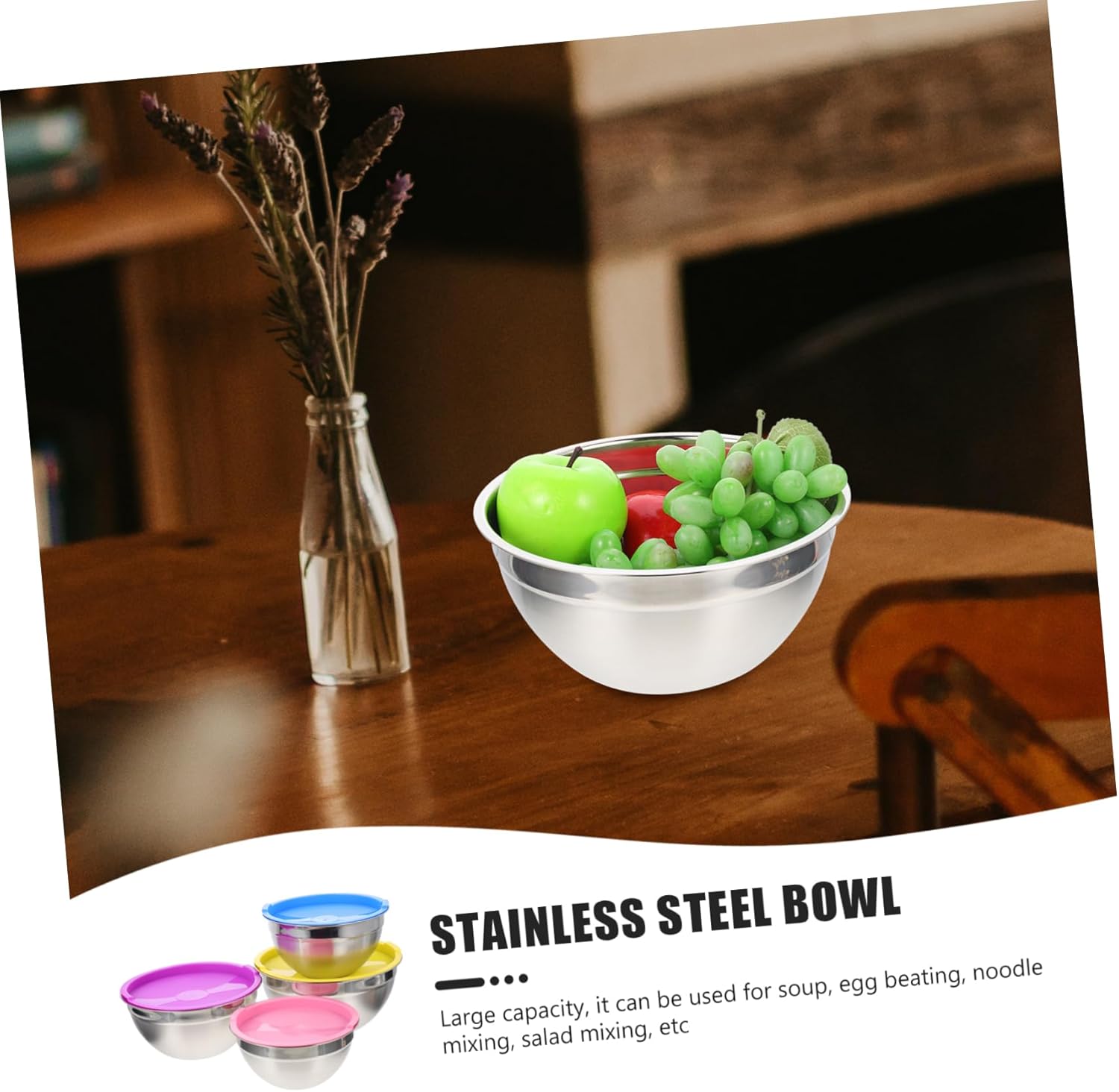 ABOOFAN 4Pcs Stainless Steel Mixing Bowls Set with Airtight Lids Non-Slip Base Kitchen Salad Bowl for Mixing and Serving for Home Cooking and Meal Prep