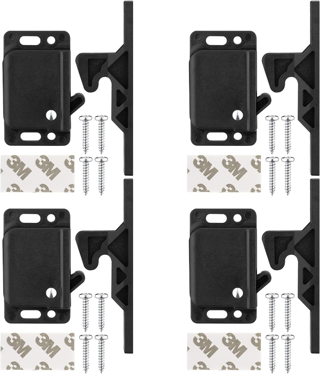 RV Drawer Latches and Catches, 4 Pack RV Cabinet Door Replacement Latch 10 LBS Pull Force for RV Camper Motor Trailor Home Office Cabinet Drawer, with Stainless Steel Screws and Double-Sided Adhesive