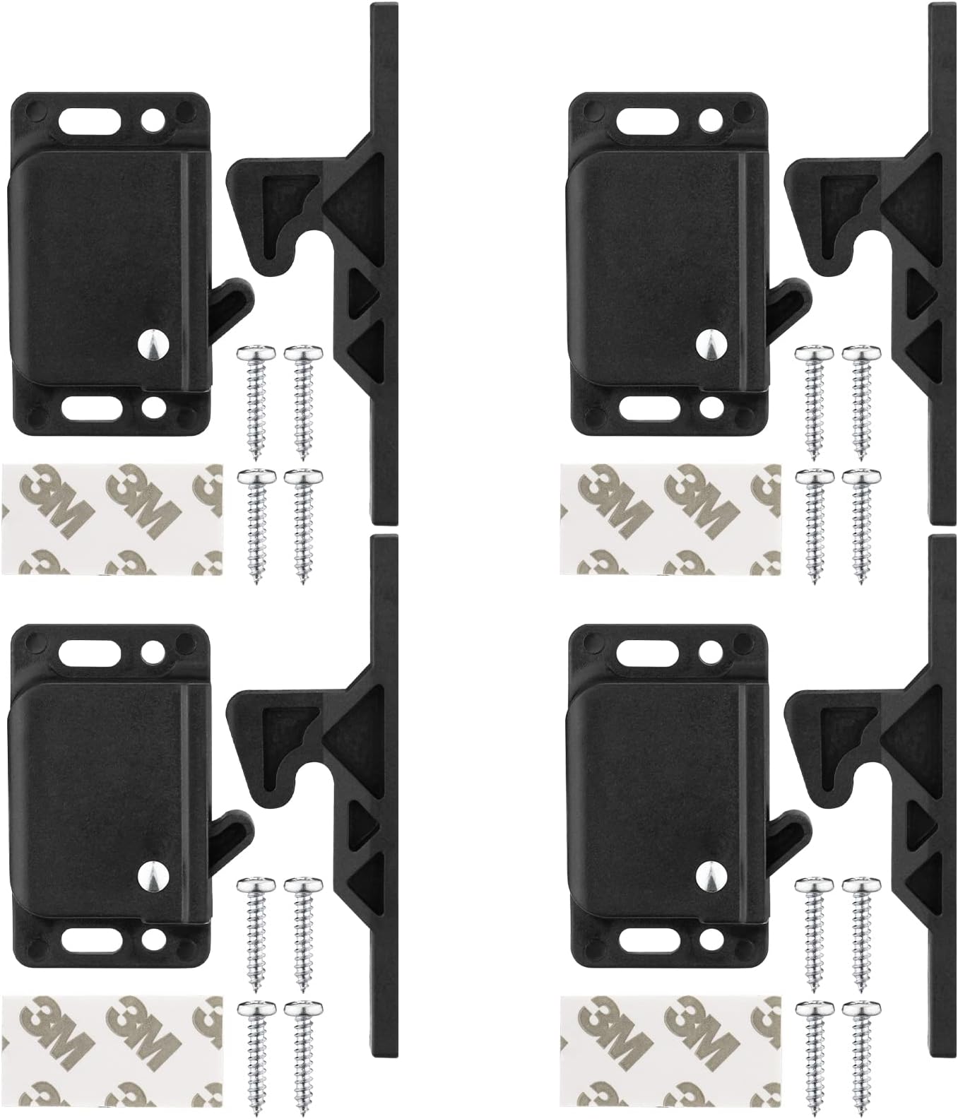 RV Drawer Latches and Catches, 4 Pack RV Cabinet Door Replacement Latch 10 LBS Pull Force for RV Camper Motor Trailor Home Office Cabinet Drawer, with Stainless Steel Screws and Double-Sided Adhesive