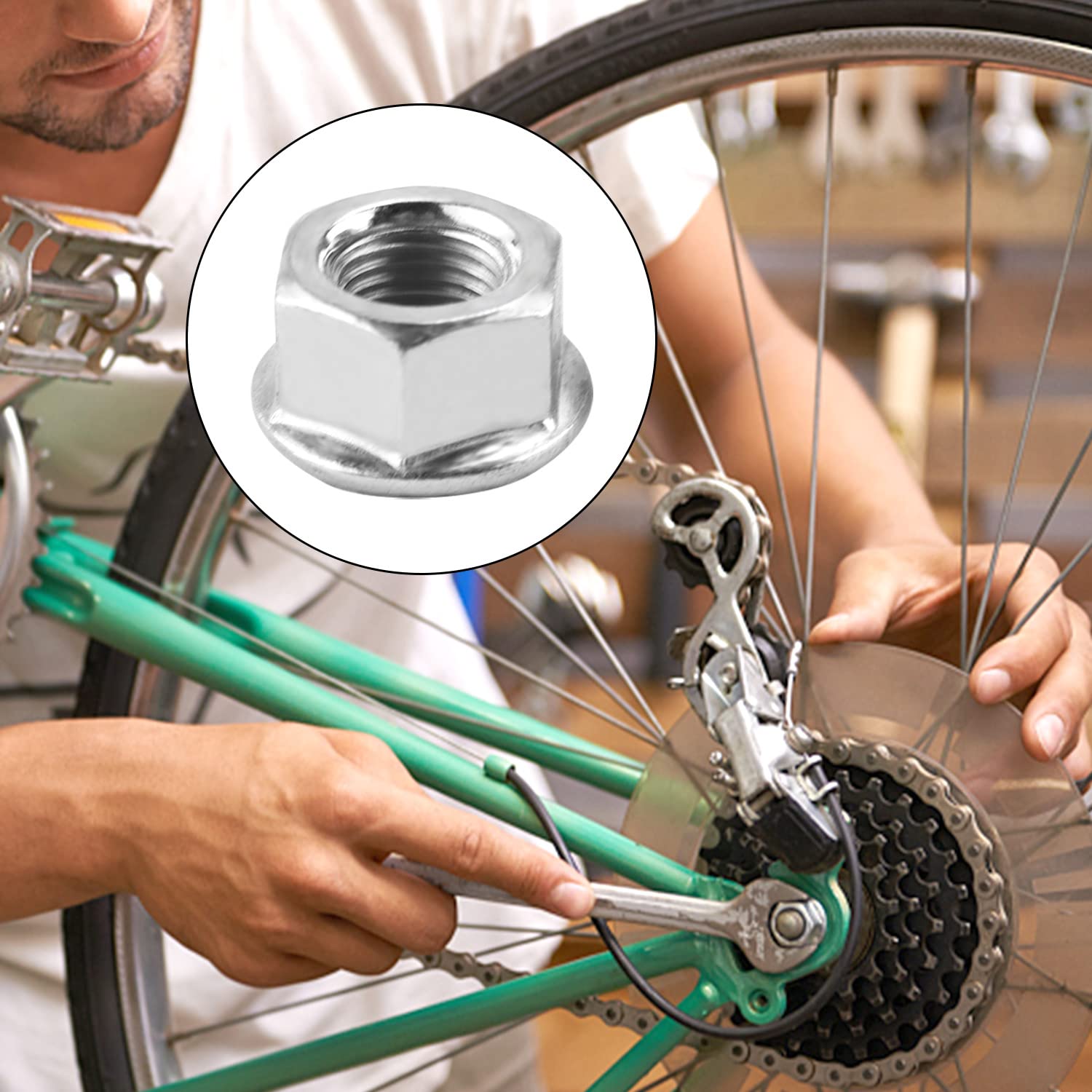 Dadi Flangiati Rondella di Sicurezza Bicicletta Acciaio Inox Esagonali Dado Flangiato M8 M9.5 M10 per Mozzo della Bicicletta Anteriore Posteriore
