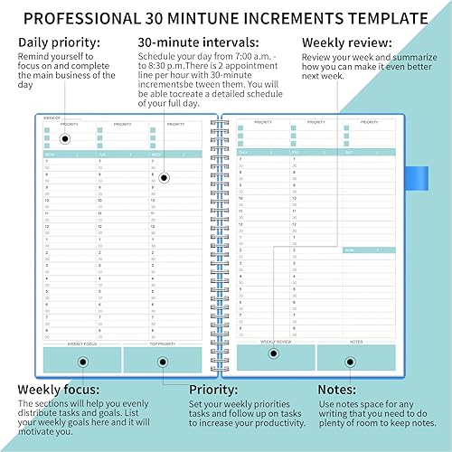 Miniatura 3 de Regolden-Book - Agenda semanal sin fecha, agenda diaria por hora con intervalo de 15 minutos, cubierta flexible, cuaderno de encuadernación en