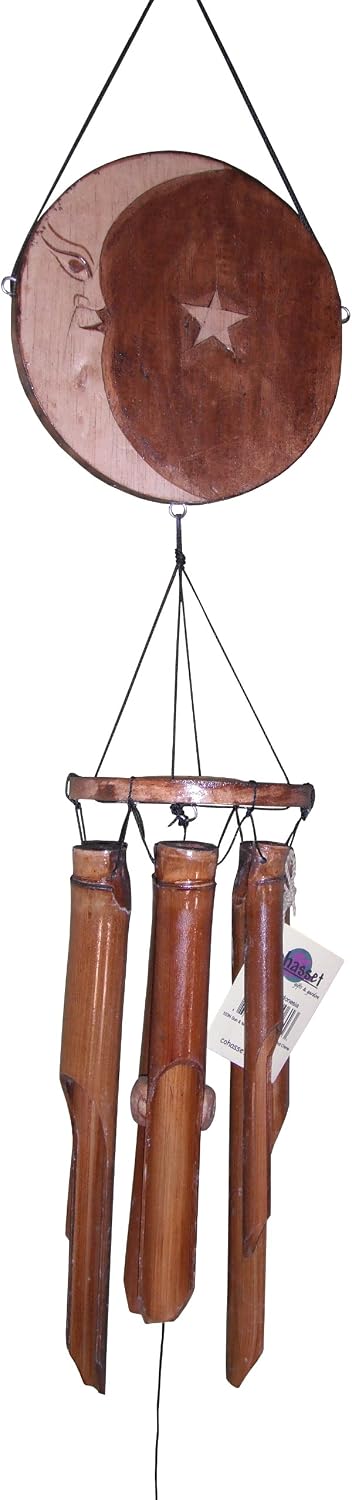 Cohasset Gifts 103N Cohasset Sun & Moon Bamboo Wind Chime, Natural Stained Wood Finish