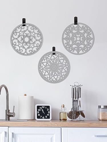 Miniatura 8 de SMARTAKE Juego de 3 tapetes de silicona para salvamanteles, multiusos, tallados, aislados, antideslizantes, duraderos, tapetes de cocina flexibles y