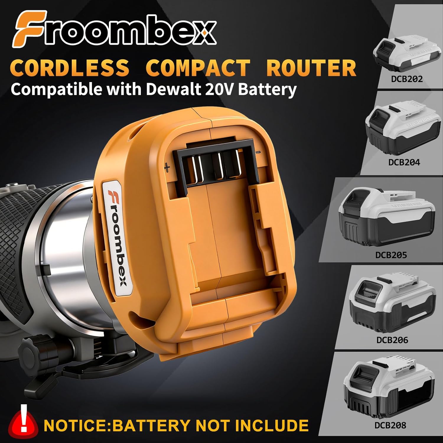 Cordless Brushless Router Compatible with DeWalt 20V Battery, 12000-30000 RPM Variable Speed, 1/4" Collet, Fixed Base Palm Router with 6-Piece Router