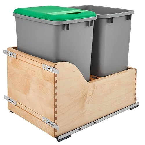 Rev-A-Shelf 4WCSC-1835DM-2 - Contenedor de basura extraíble doble de 35 cuartos de galón con toboganes Blumotion de cierre suave plateado
