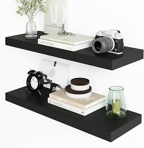 Fixwal Estantes flotantes de 24 pulgadas para pared, estantes negros para montar en la pared con soporte invisible para baño, sala de estar,