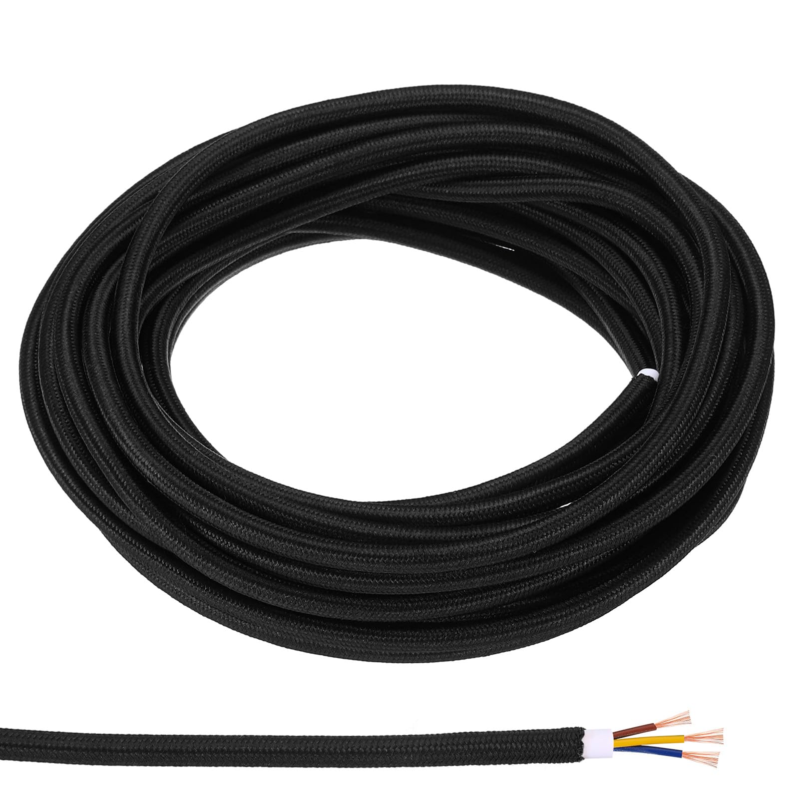 PATIKIL Fabric Cloth Covered Round Wire, 32.8ft 18AWG 3 Core Vintage Woven Electrical Cord for Pendant Light DIY Project, Black