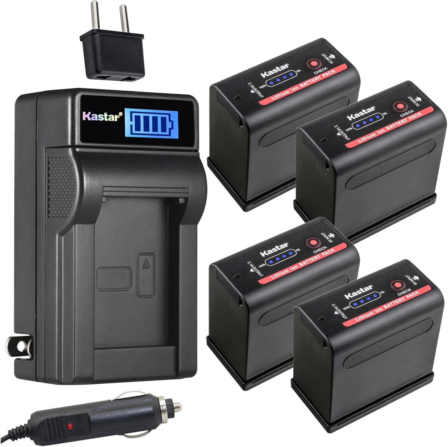Kastar 4-Pack BP-980G Pro Battery and LCD AC Charger Compatible with Canon BP-980GPRO, BP-970 BP-970G BP-975, BP-945 BP-950 BP-950G BP-955, BP-930 BP-935, BP-925, BP-911 BP-911K BP-914 BP-915 Battery