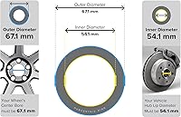 Vista 3 de Anillos espaciadores centrales de 54.1 mm de DI a 67.1 mm de DE, anillos espaciadores de aluminio plateado, solo compatible con Scion, Mazda