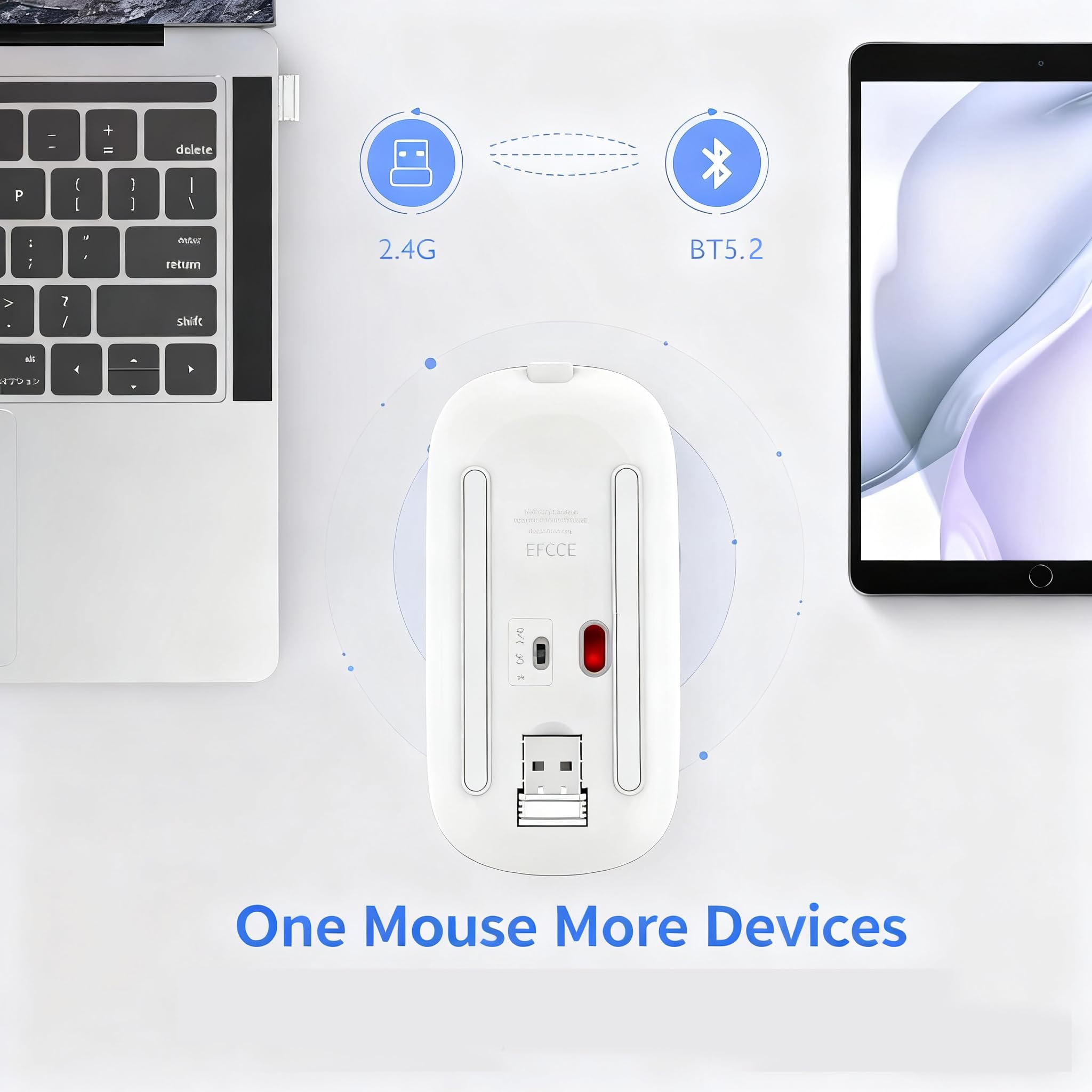 Mouse Wireless Ricaricabile Wowssyo – Bluetooth + USB 2.4GHz, 3 DPI, LED 7 Colori, Compatibile Con PC, Mac, IPad E Android
