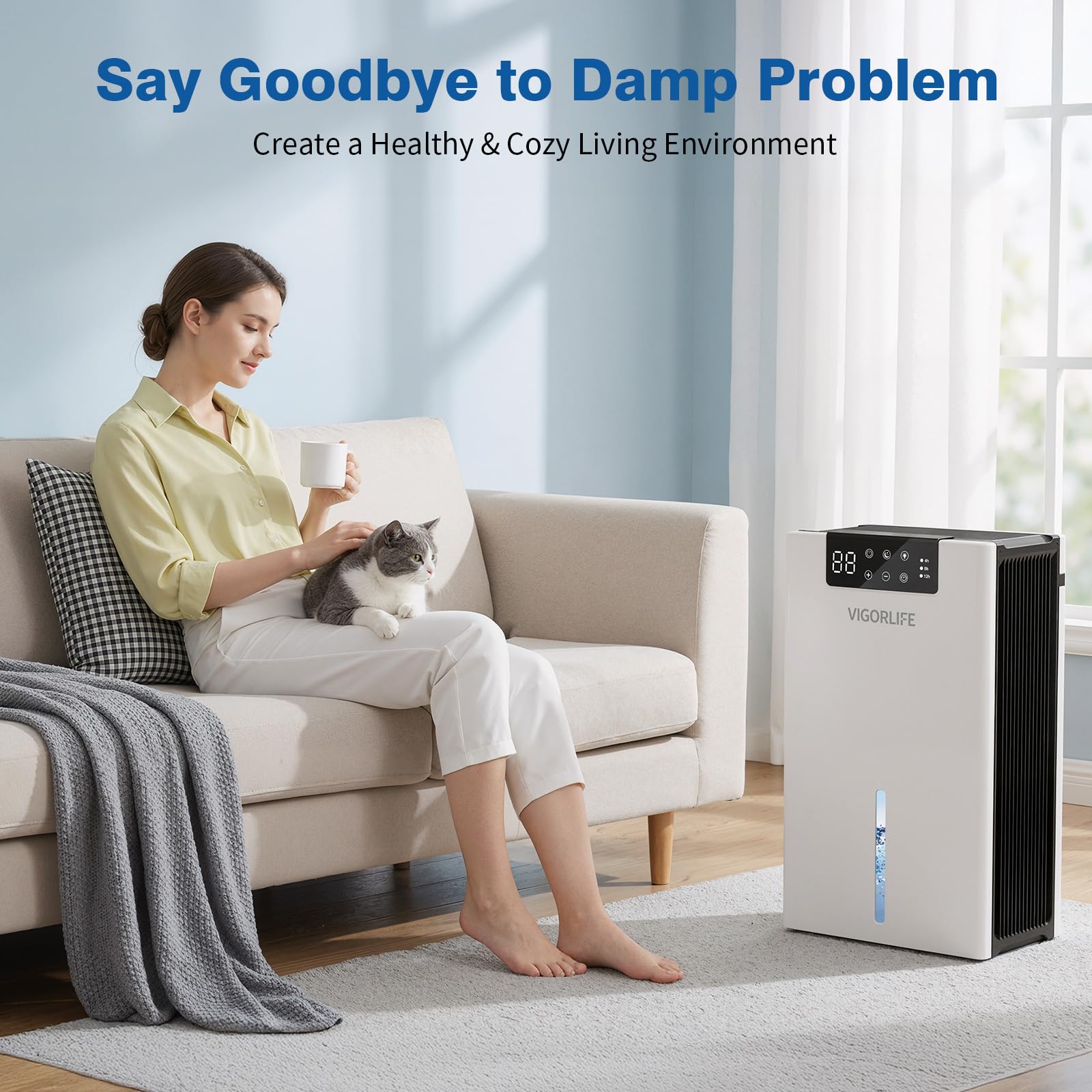 Deumidificatore elettrico, silenzioso, 2800 ml, con sbrinamento automatico, timer e display LED, 7 colori, assorbitore di umidità per casa, guardaroba e ripostiglio (Bianco)