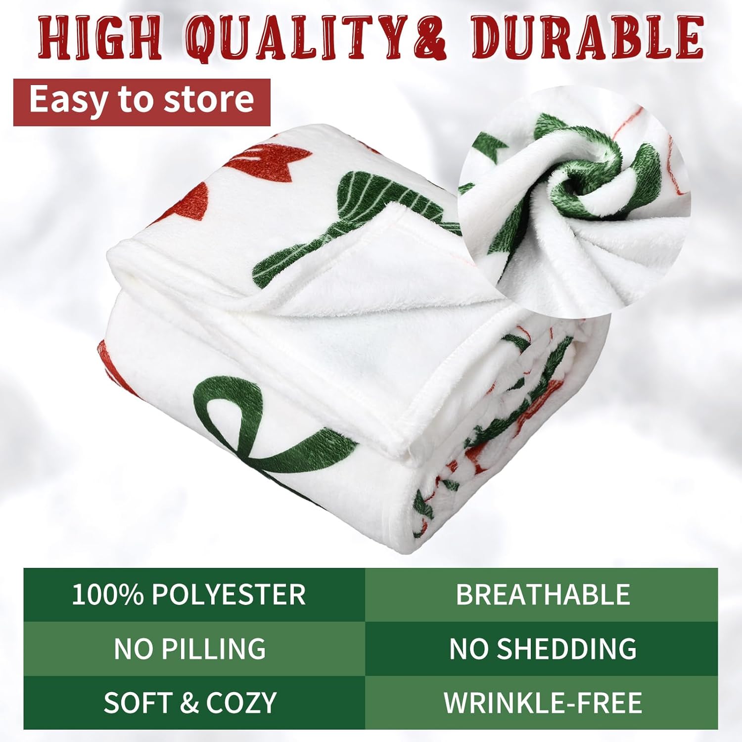 Hahafelt Christmas Bow Throw Blanket Red and Green Bow Candy Cane Holiday Flannel Blanket Coquette Soft Fuzzy Cozy Christmas Throw for Women Couch Sofa Bed Lounging Winter Gifts 50 x 60 Inch