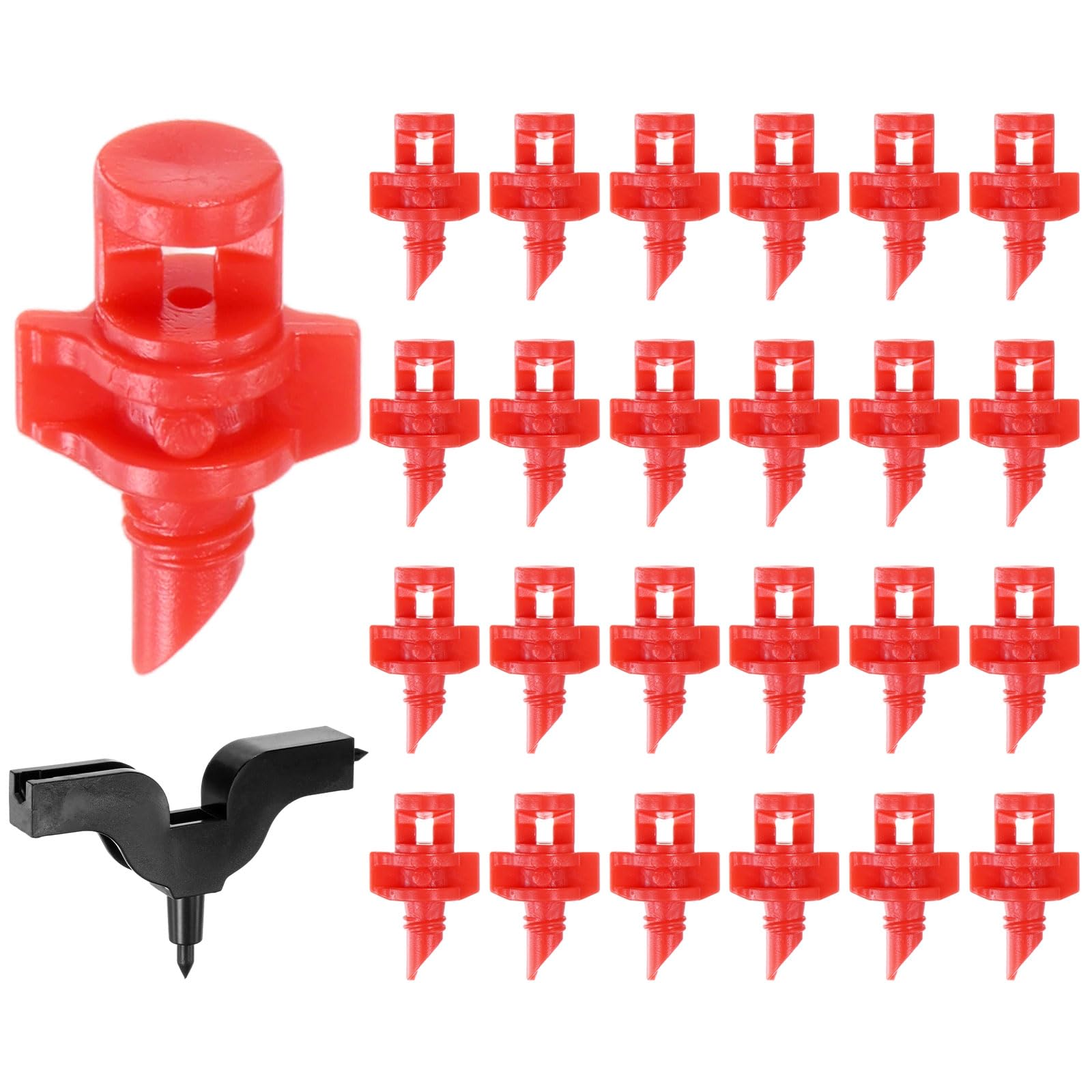 M METERXITY 50Pcs Drip Irrigation Sprinkler Heads, 360°Drip Irrigation Emitter Drippers for Gardening System/Potted Plants/Lawn, Dripper Emitter Parts [Red]
