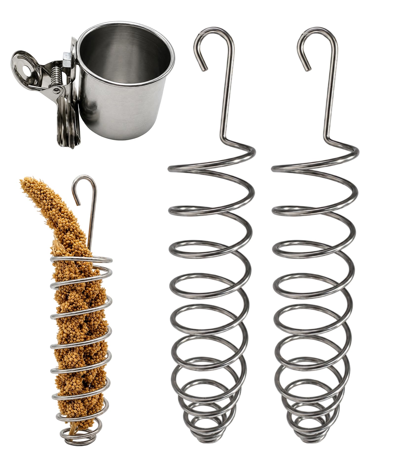 3 Pcs Bird Feeder Hanging.Include 4cm Single Cup Clip and 2 Spiral Millet Holders, Cage Birds Feeder for Balcony and Parrots-image-26