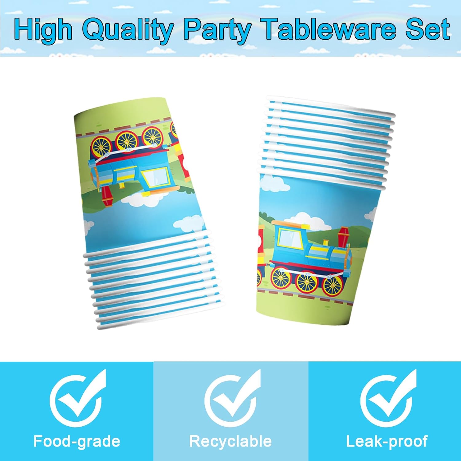100pcs Train Party Supplies Set Serves 20, Includes Plates, Napkins, Cups, Forks for Train Birthday Party Decorations - Image 4