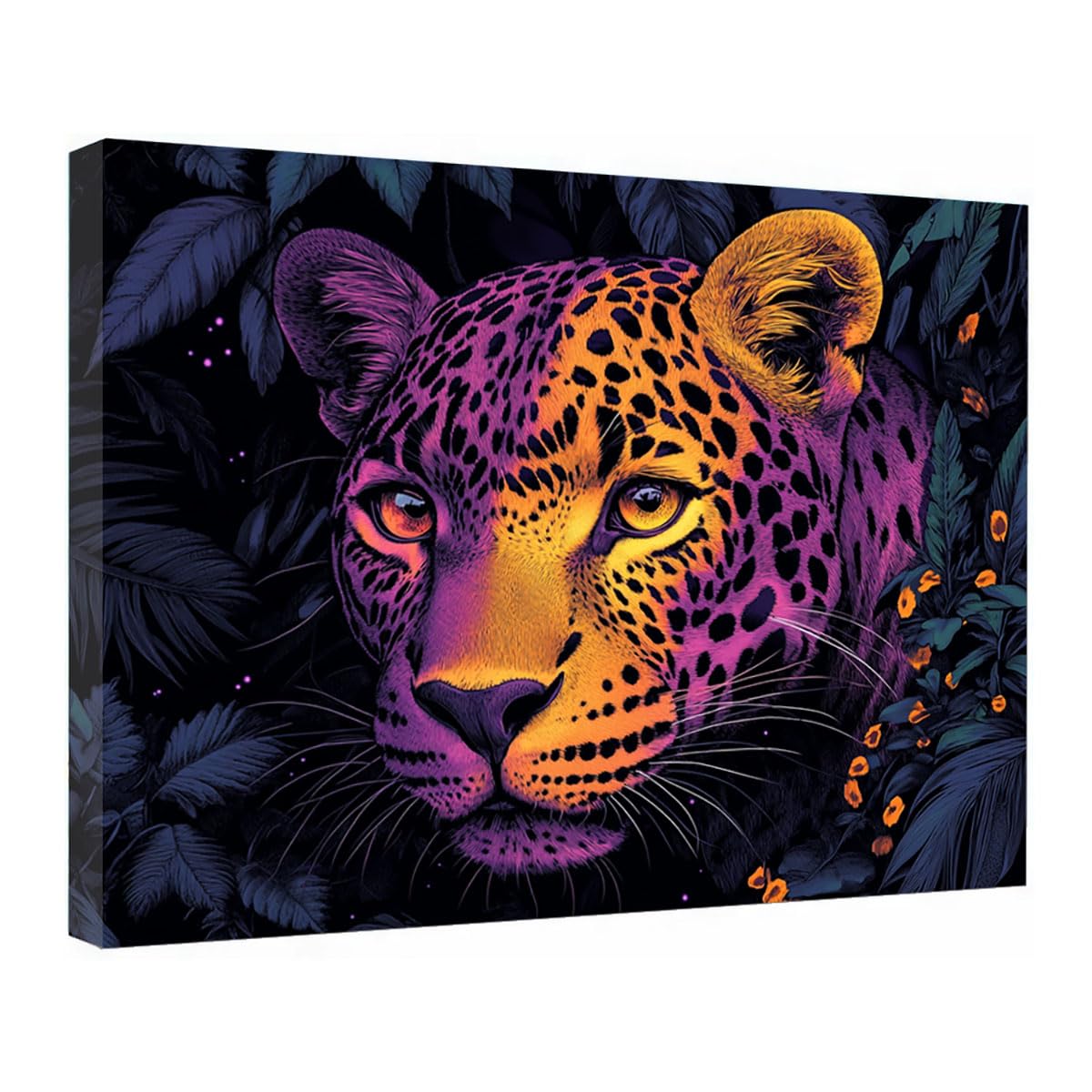 TZKRWRH Cheetah Wall Art Print Jungle Animals Decor Purple Golden Leopard Leopard Pictures, Animal Portrait Painting, African Wild Animal Art Poster(Purple 51)-80x120cm Framed