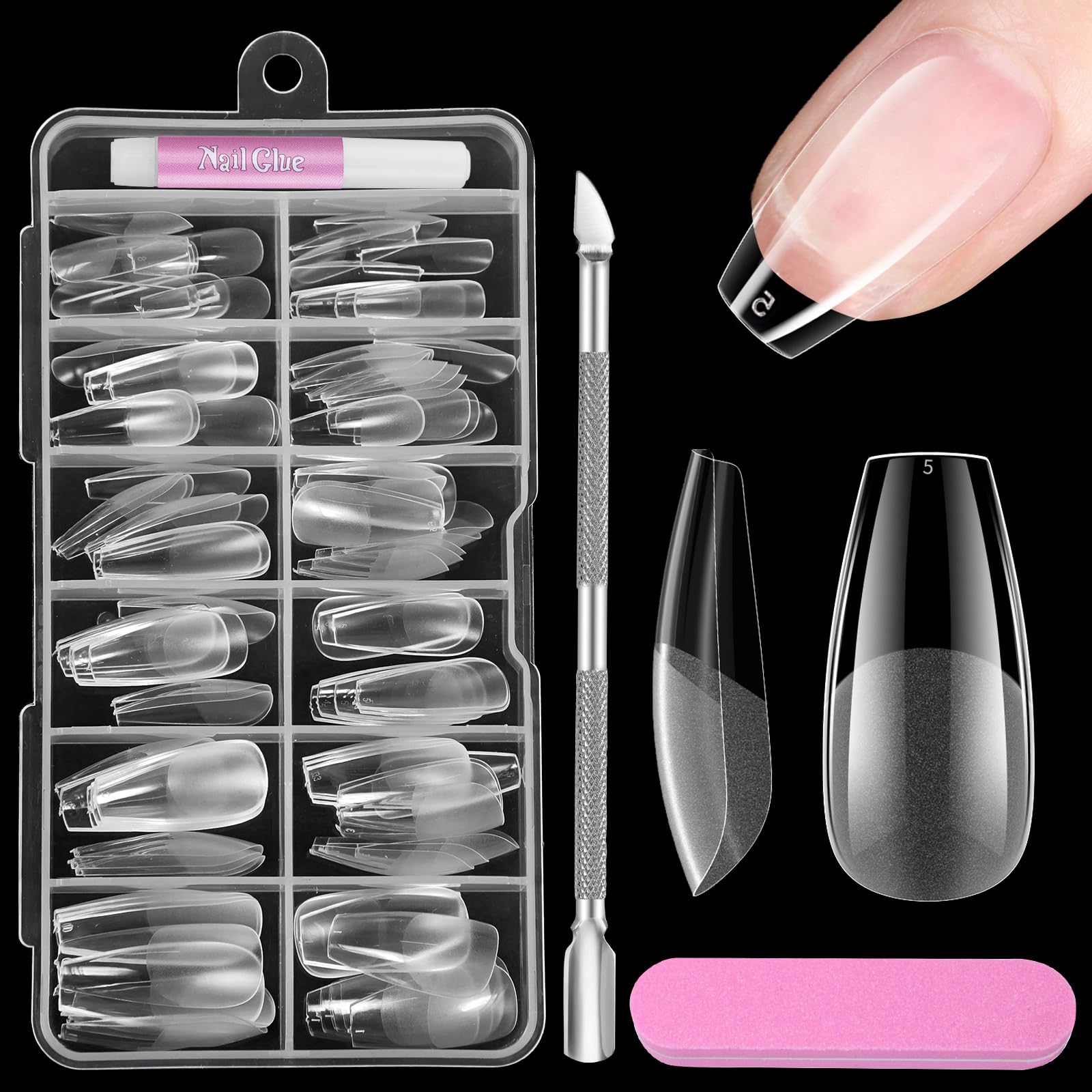 Nageltips für Gelnägel Set, Venares 120 Stück Soft Gel Tips Nägel zum Aufkleben 10 Größen Kurze Sarg Nagel Tips Set mit Kleber Nagelpuffer Nagelhautschieber, Vorpolierte Nageltips Kurz für Gelnägel