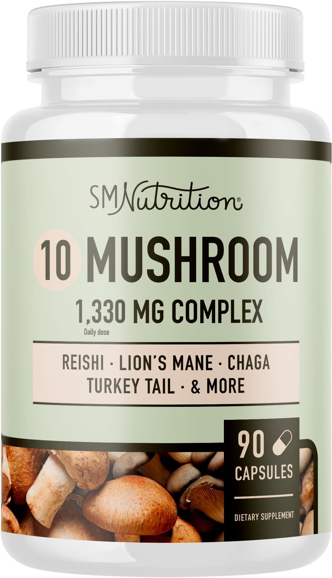 SMNutrition Elite 10 Mushroom Blend Supplement - 90 Capsules; 10 Mushroom Extract Immune Support: Lions Mane, Turkey Tail, Cordyceps, Reishi, Shiitake, Maitake, Chaga Mushroom Immunity Complex