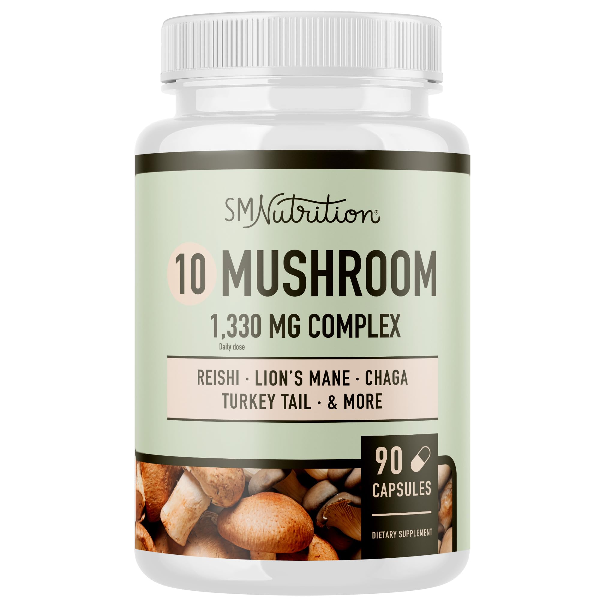 SMNutritionElite 10 Mushroom Blend Supplement - 90 Capsules; 10 Mushroom Extract Immune Support: Lions Mane, Turkey Tail, Cordyceps, Reishi, Shiitake, Maitake, Chaga Mushroom Immunity Complex