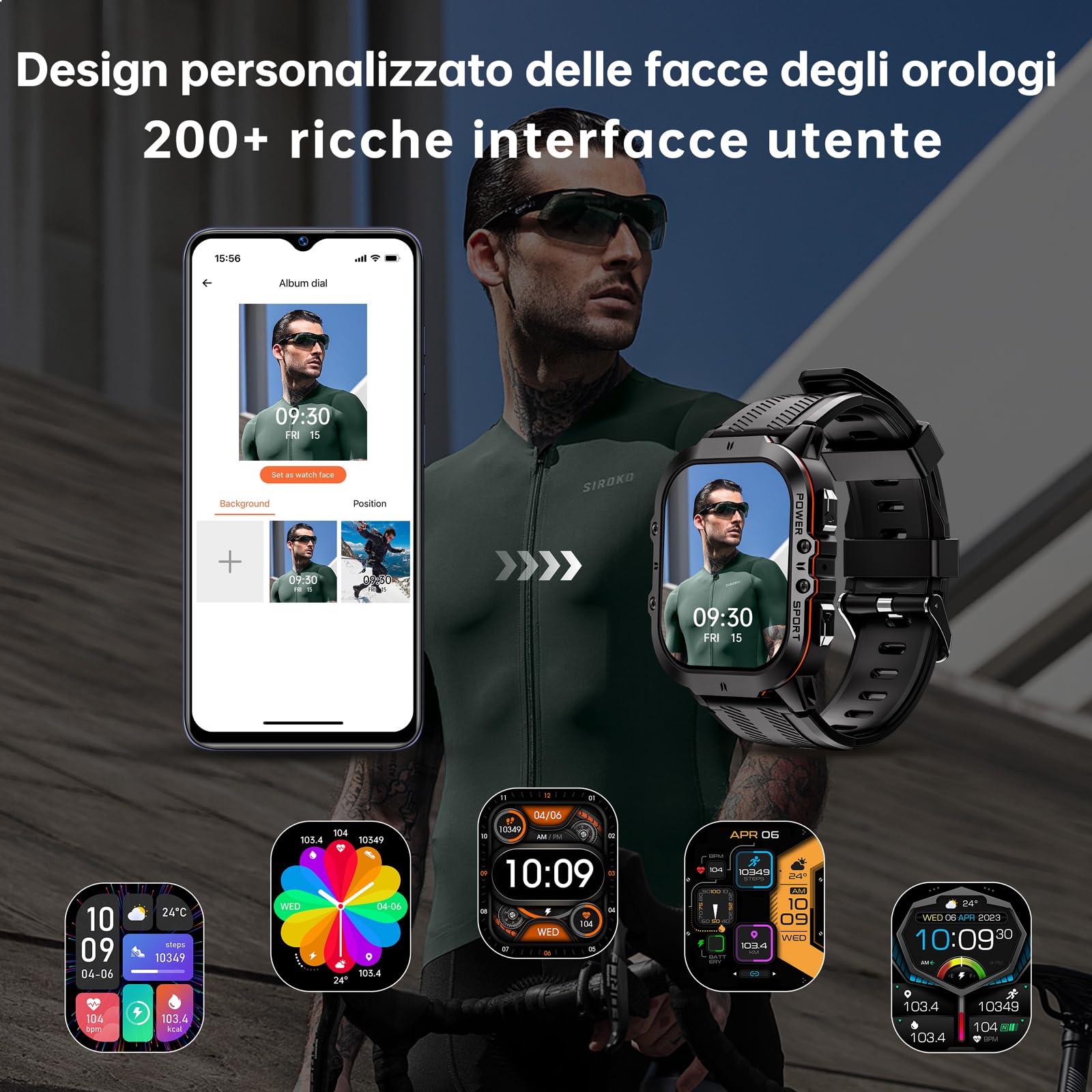 OUKITEL Smartwatch Uomo BT20 Impermeabile Fitness Watch 1.96 Pollici AMOLED Touch Screen con Funzione Telefono, 100 + Modalità Sport con Cardiofrequenzimetro, Contapassi, per iOS/Android