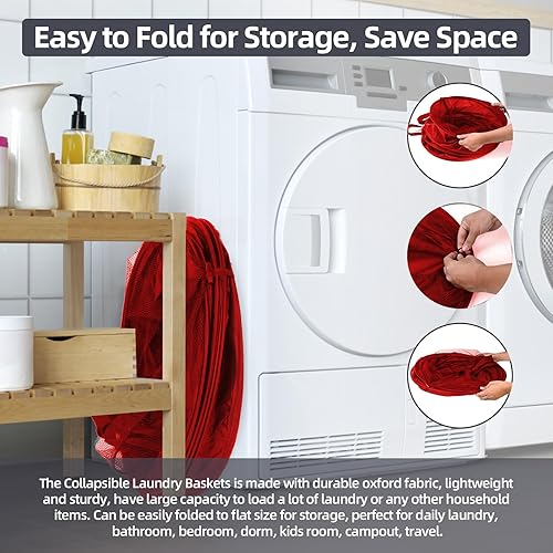 Miniatura 4 de BATTOO Cestas plegables para la ropa sucia, cesta plegable para lavandería, extra grande, 107 litros, con correas largas, cordón para ropa, para