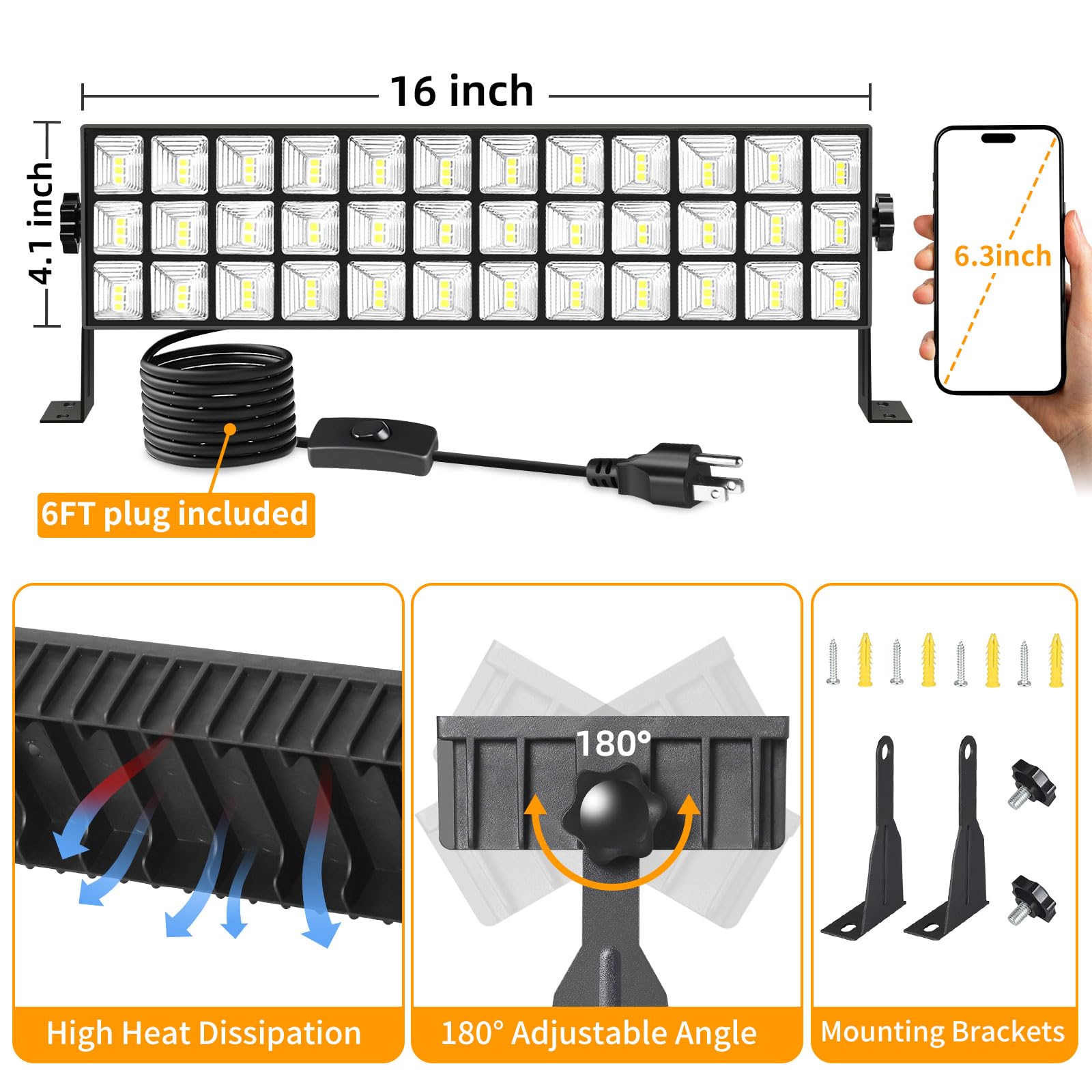 2Pack 100W Shop Light 14000LM 6000K Daylight White Super Brighter LED Shop Light IP66 Waterproof Garage Lighting with — view 3