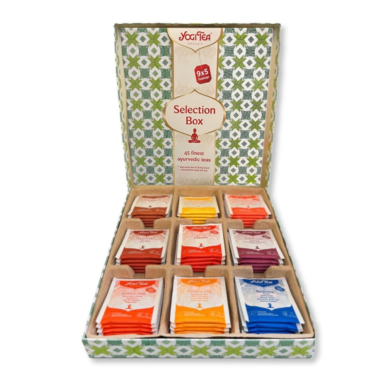 YOGI – Coffret Sélection Bio – Assortiment d’Infusions Ayurvédiques – Découverte de 9 Variétés – Coffret Cadeau Bien-Être – 45 Sachets