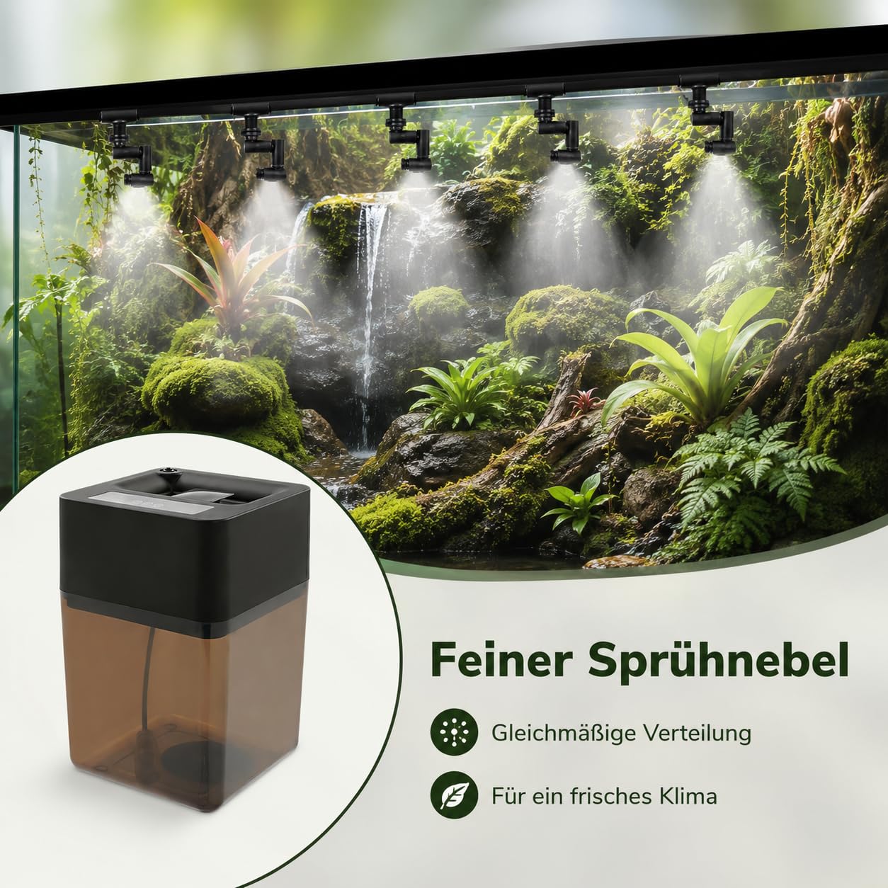 Terrarium Vernebler mit Timer,Automatischer Sprühapparat für Reptilien 12 L Wassertank, 4 Düsen,10 m Schlauch, für Terrarien