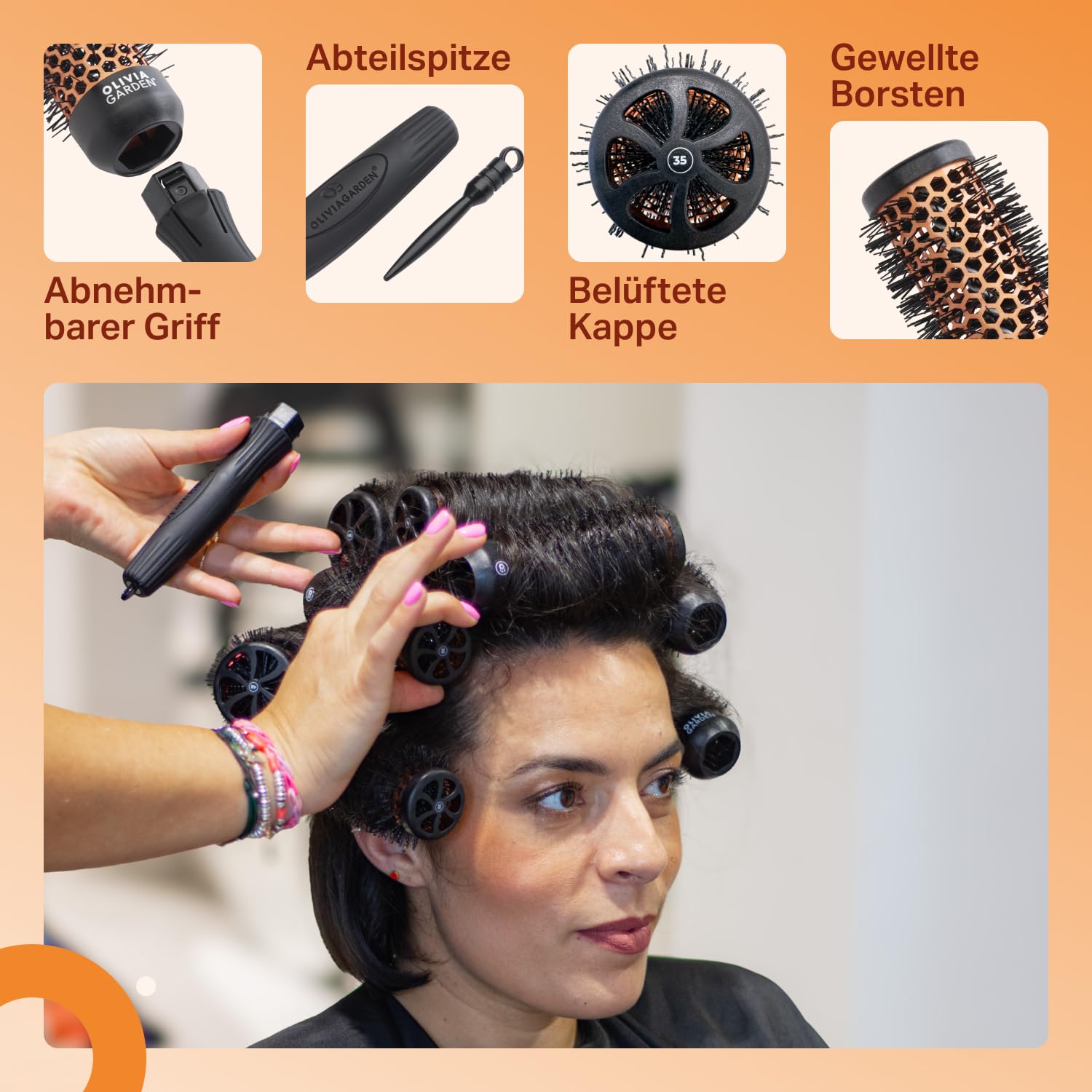Olivia Garden Multibrush Curlers Kit - 4 Aufsätze & 1 abnehmbarer Griff - Perfekt für Locken und Volumen