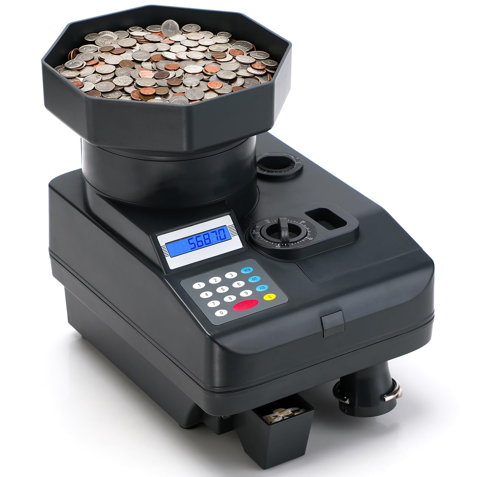 Contador y clasificador de monedas, velocidad de conteo de 2300 monedas por minuto, capacidad de tolva de 3000 monedas, adecuado para monedas internacionales