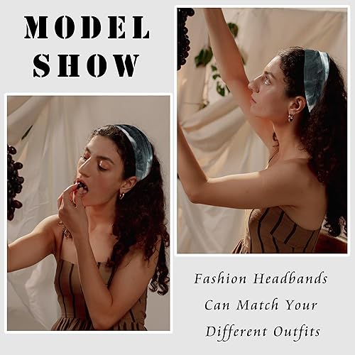 Miniatura 3 de FULZTEY Diademas bohemias para mujer, bandas anchas para la cabeza, teñido anudado, elásticas, para yoga, entrenamiento, sudor, bandanas anudadas,