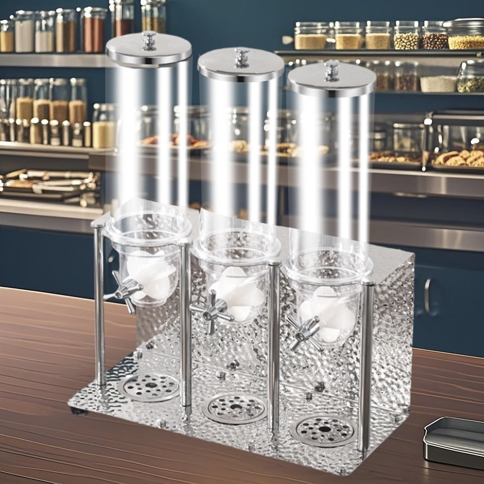 Dispenser Cereali Da Banco, Distributore Di Cereali In Acciaio Inossidabile Di Grande Capacità Per Dispensa, Contenitori Per Alimenti Secchi Per Snack, Fiocchi D'avena(Silver,Triple Head 10.5L)