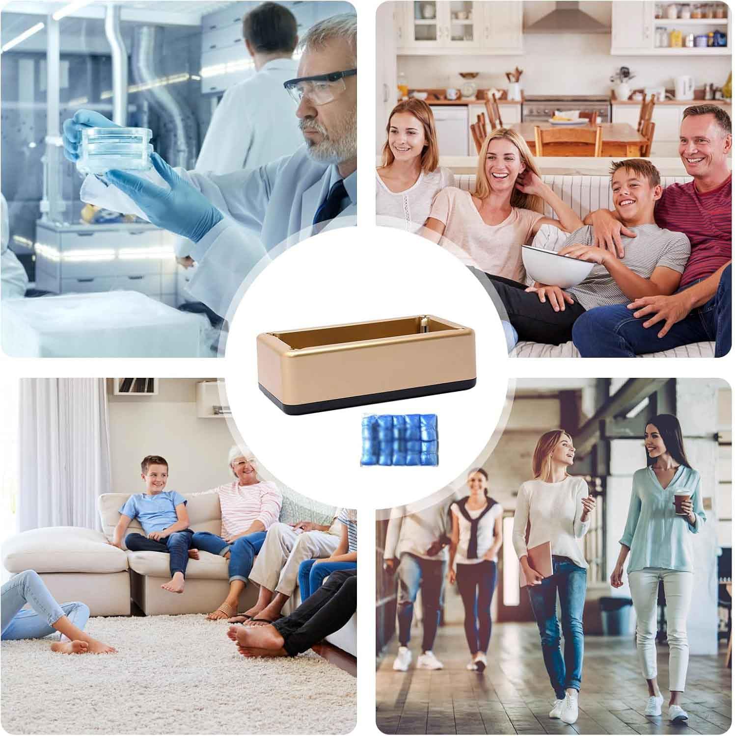 Dispensador de fundas desechables para zapatos con 100 fundas de plástico, protección cómoda e higiénica para el hogar, oficina, fábrica, laboratorio, hotel