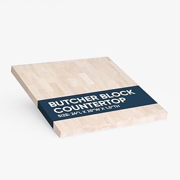 Hevea Rubberwood Butcher Block Countertop/Cutting Board Slab - Unfinished, 24 x 25 x 1.5 Inches 2 ft
