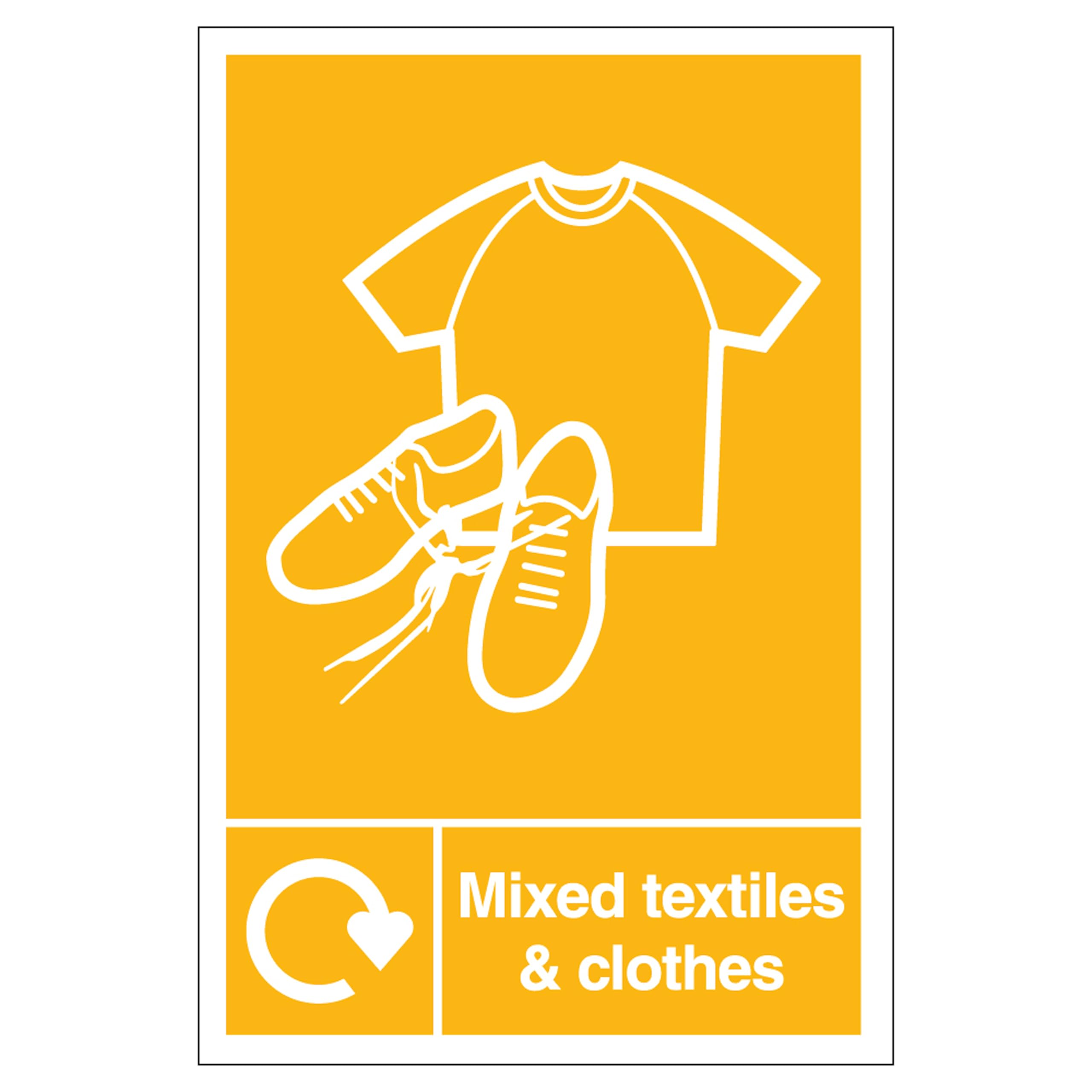 V Safety WRAP - Mixed Textiles & Clothes Recycling 300 x 400mm - 1mm Rigid Plastic Safety Sign