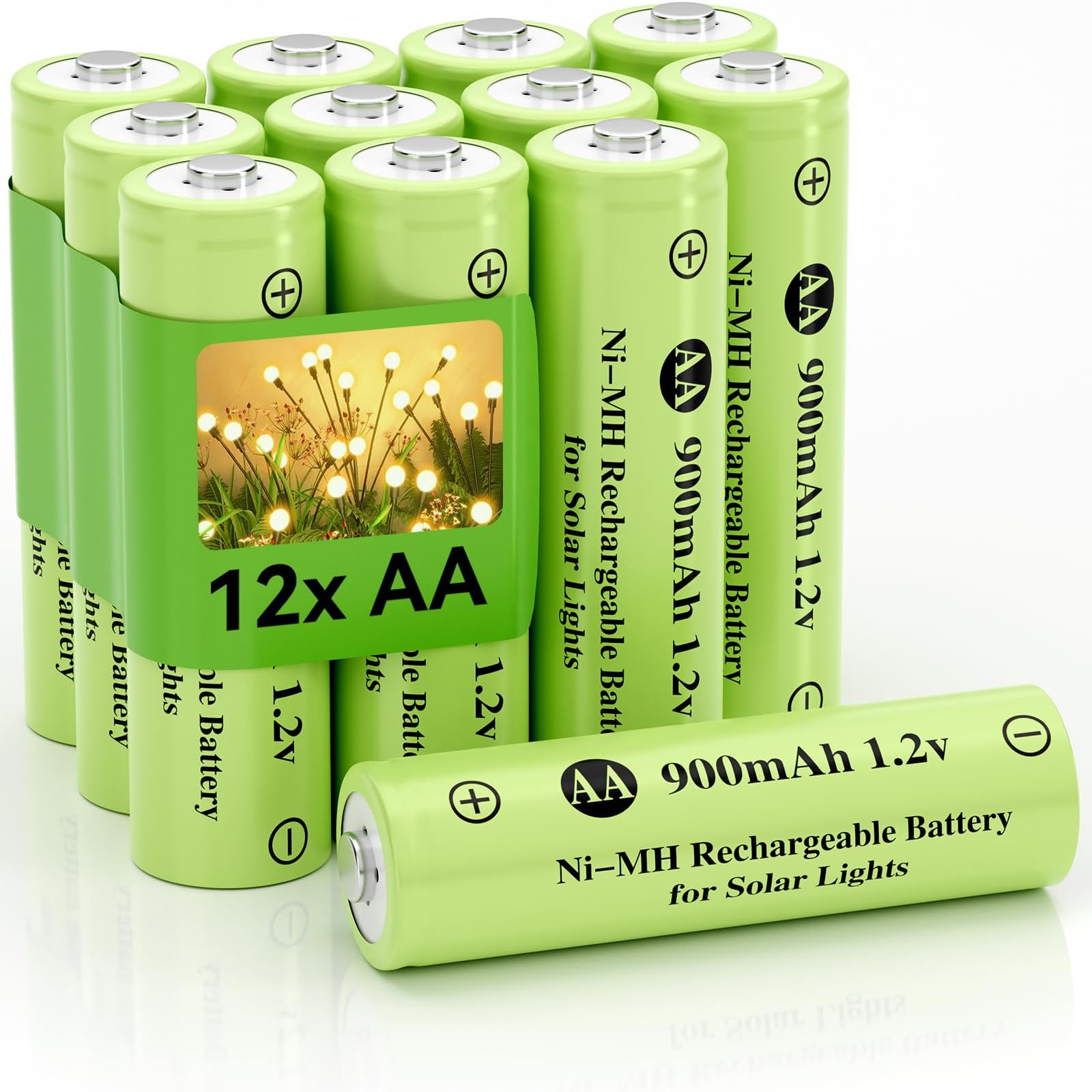 1.2v AA Ni-MH Rechargeable Battery, Double A 900mAh 1.2V Rechargeable Battery Pre-Charged, High Capacity for Outdoor Solar Lights, Lawn Lamps, String Light (AA-900mAh-12pack