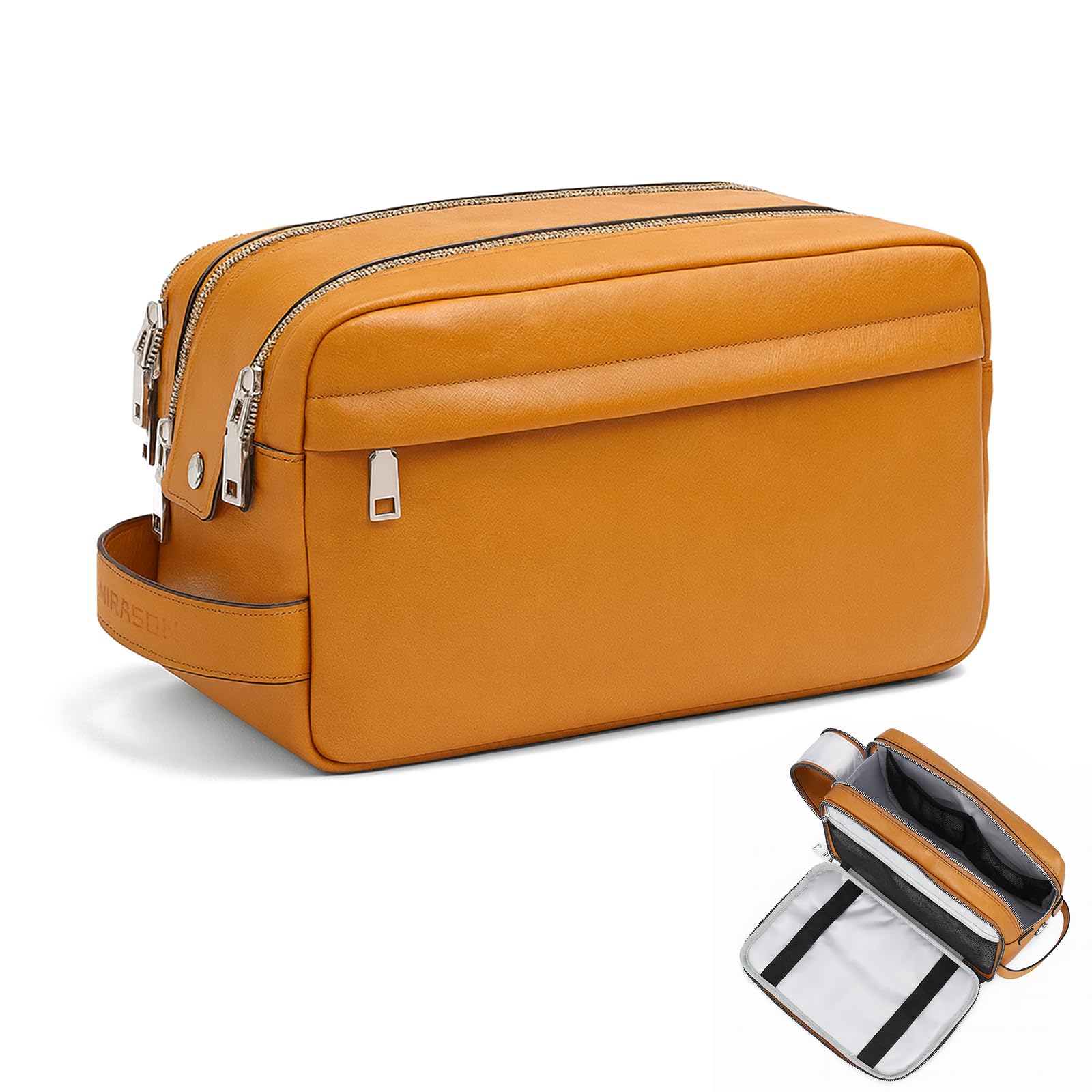 MIRASON Men's PU Leather Toiletry Bag with Dual Zippers