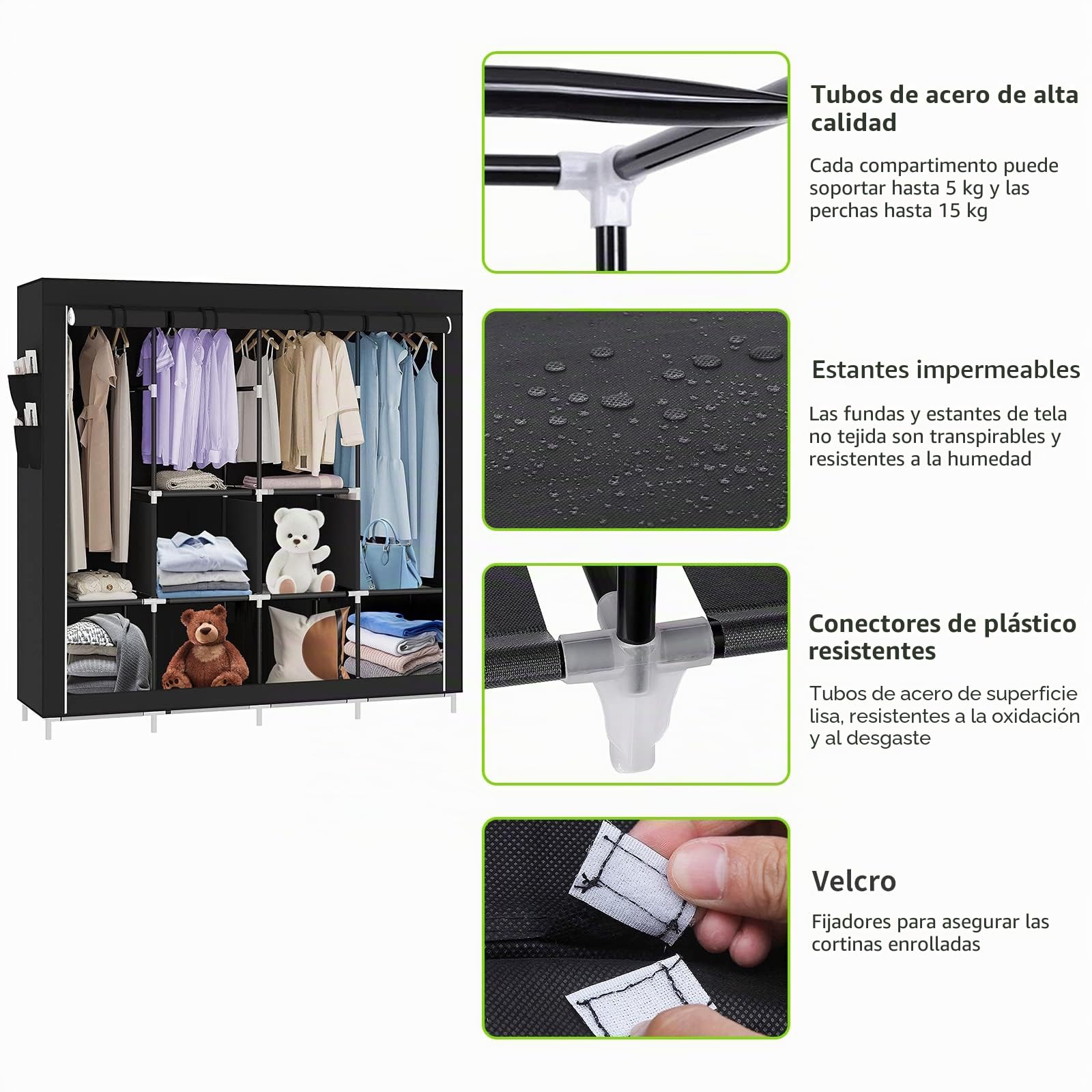 RELOVE - Armario de Almacenamiento Plegable de Tela no Tejida para Dormitorio, Armario, Armario, Armario, estanterías, Ropa (167 x 45 x 170 cm)