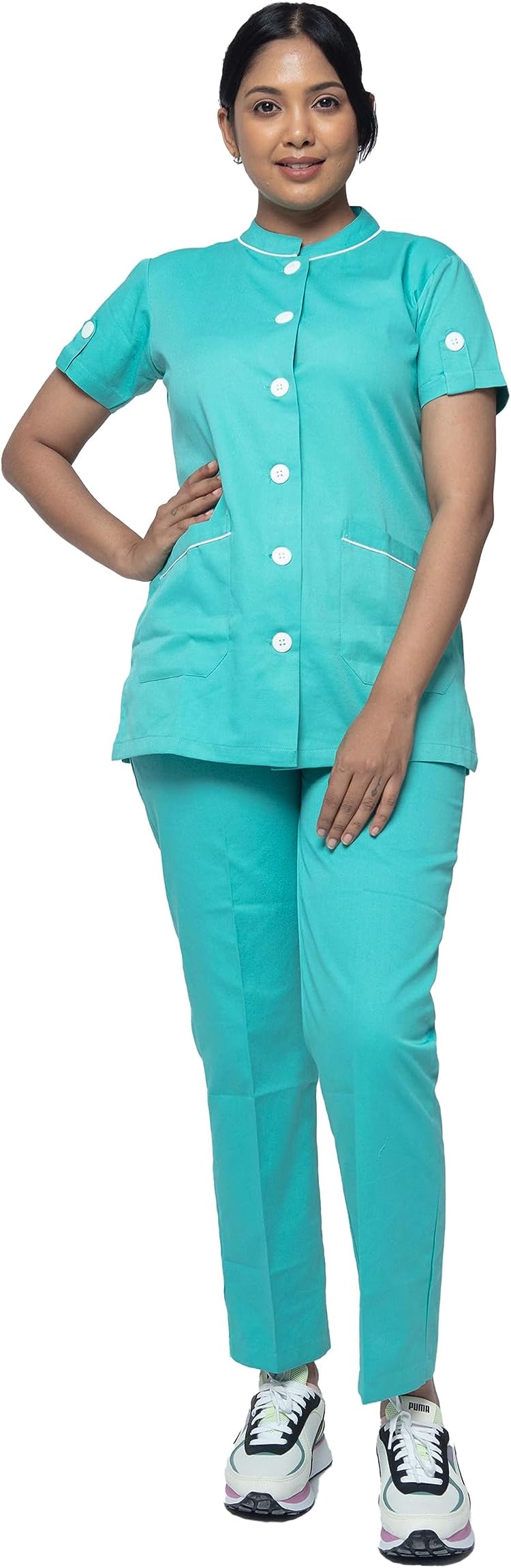 - UNIFORM CRAFT - Polyester Cotton Twill Nurse Uniforms - Ideal for Nurse Uniforms for Women | Clinic Uniforms | Scrub Suit for Nurses | Hospital Uniform, NT11 Light Teal_M