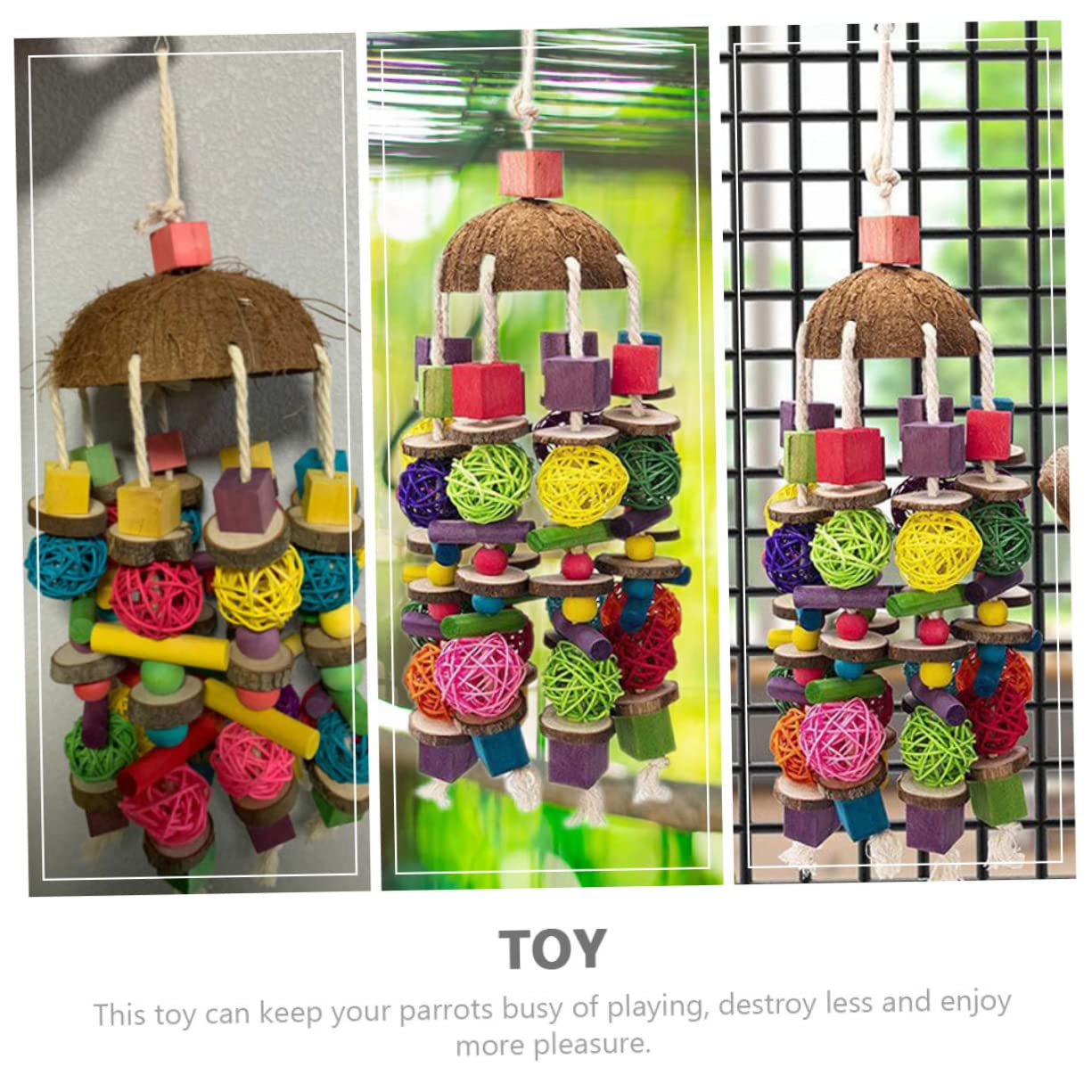 Jouet pour Perroquet Bois Suspendu Accessoire Noix De pour Oiseaux Jouet Jeu pour Cages De Oiseaux