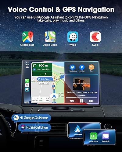 Miniatura 2 de LAMTTO Estéreo inalámbrico para automóvil de 9 pulgadas con Apple Carplay, pantalla táctil portátil, navegación GPS para automóvil, receptores de
