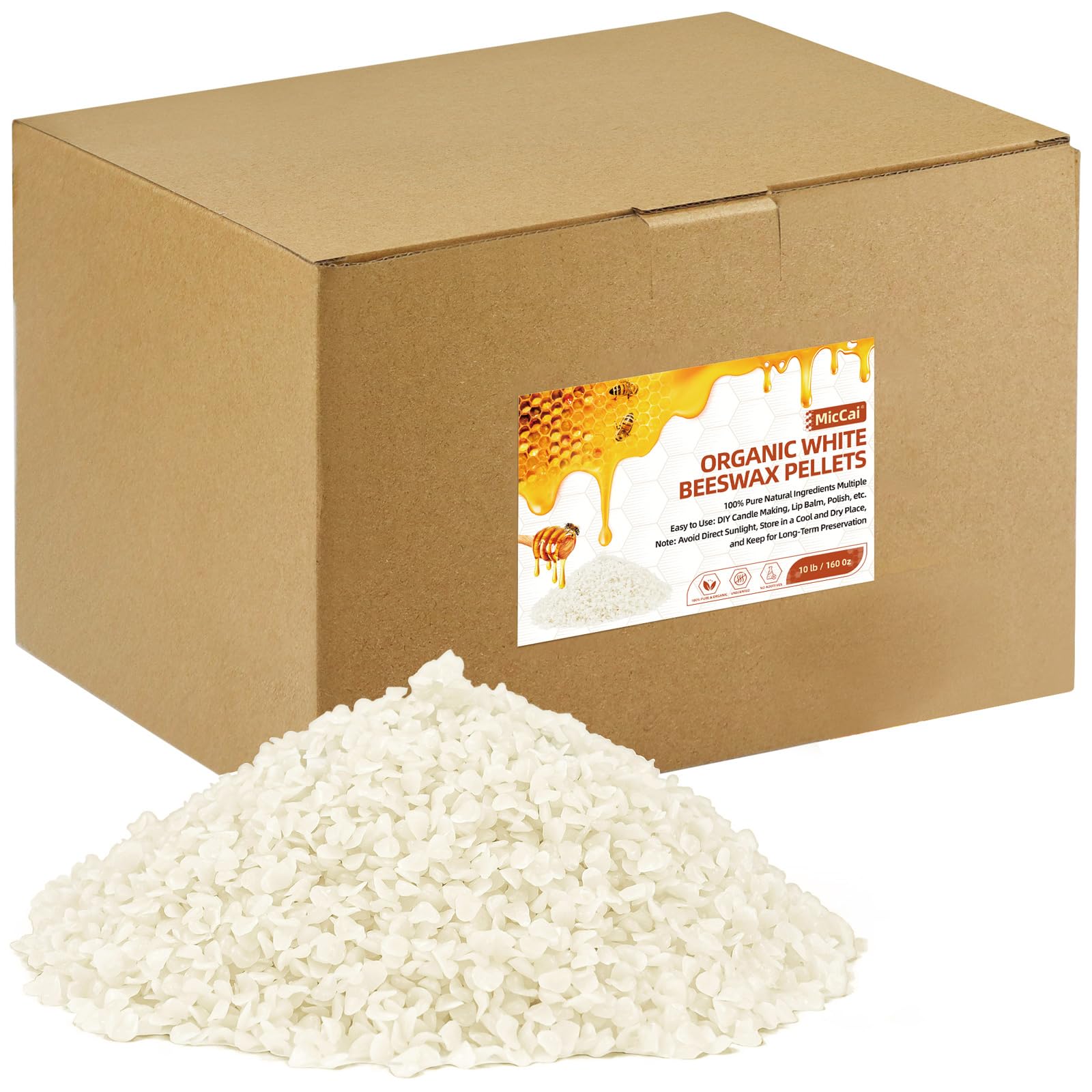 MicCai White Natural Beeswax Pellets 10LB