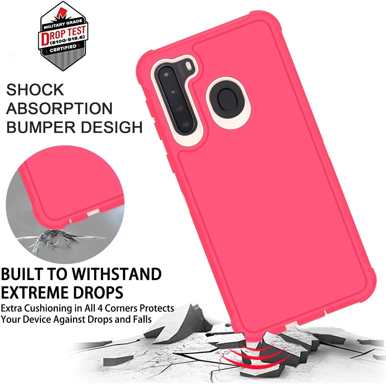 PhuLok Samsung A21 Case,Galaxy A21 Case,with HD Screen Protector,Heavy Duty Armor Shockproof Sports Anti-Scratches Non-Slip Bumper Rugged Case for Galaxy A21 (Hpt Pink/Rose Gold)