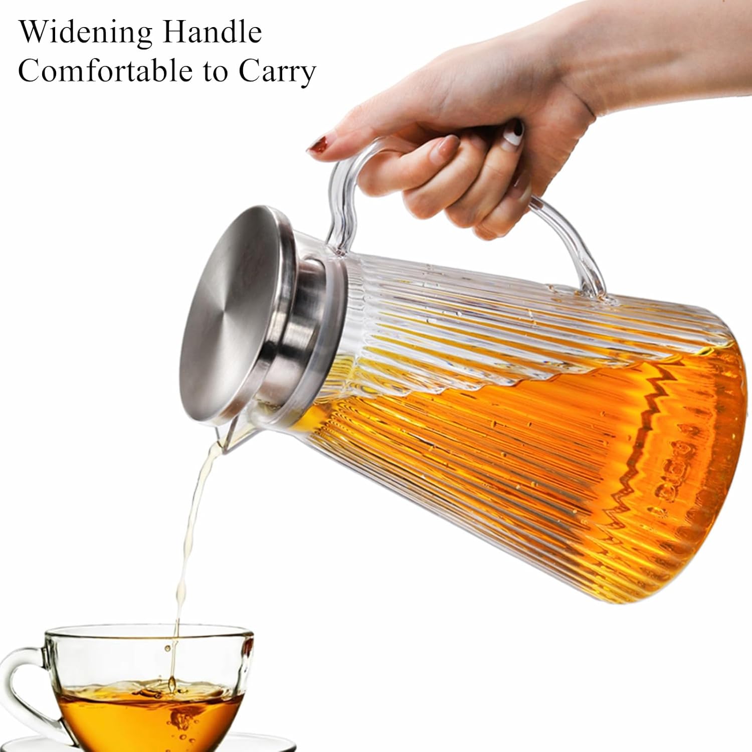 2 Pack 50 Oz Plastic Pitcher with Lid, Unbreakable Small Water Jug Carafes BPA-Free, 1.5 L Clear Ice Tea Pitchers with Handle for Lemonade, Cold or Hot Beverages, Juice, Milk, Fridge, Parties - Image 3