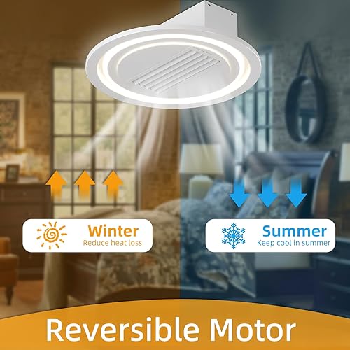 Miniatura 6 de OLUZO Ventilador de techo moderno sin aspas de velocidad ajustable, ventilador de techo de montaje empotrado de 21.6 pulgadas con luz, control